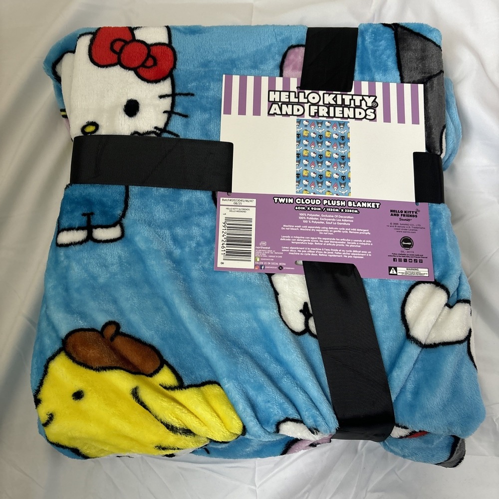 Hello Kitty and Friends Twin Cloud Plush Blanket Blue 60x90‎ NWT